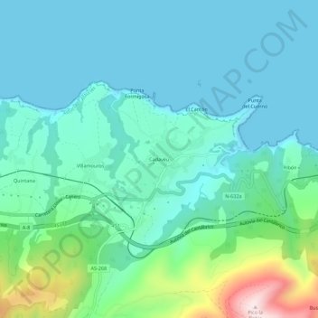 Mappa topografica Cadavéu, altitudine, rilievo