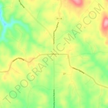 Mappa topografica Hilham, altitudine, rilievo