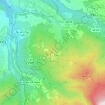 Mappa topografica Colle San Lorenzo, altitudine, rilievo