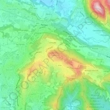 Mappa topografica Travecchia, altitudine, rilievo