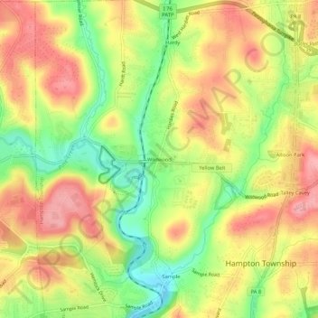 Mappa topografica Wildwood, altitudine, rilievo