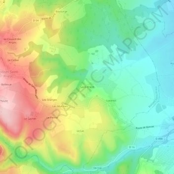 Mappa topografica Saint-Priest, altitudine, rilievo