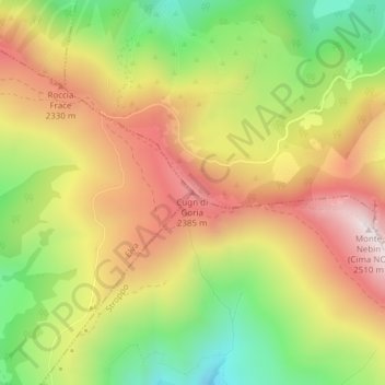 Mappa topografica Cugn di Goria, altitudine, rilievo