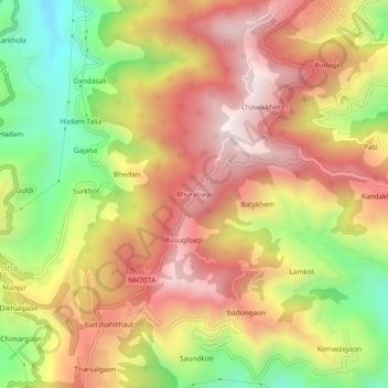 Mappa topografica Bhurabagi, altitudine, rilievo