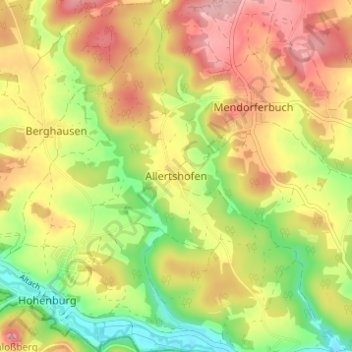 Mappa topografica Allertshofen, altitudine, rilievo