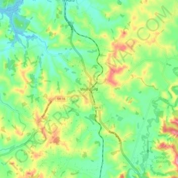 Mappa topografica Wellsford, altitudine, rilievo