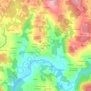 Mappa topografica As Xunqueiras, altitudine, rilievo