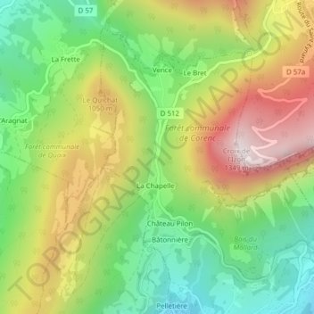 Mappa topografica Col de Vence, altitudine, rilievo