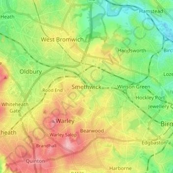 Mappa topografica Smethwick, altitudine, rilievo