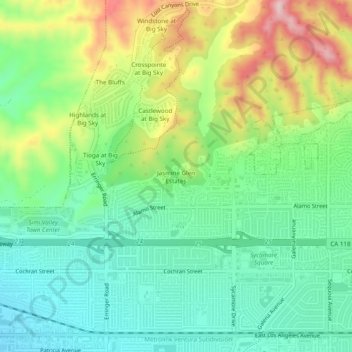 Mappa topografica Jasmine Glen Estates, altitudine, rilievo