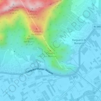 Mappa topografica Cabezo las Bancas, altitudine, rilievo