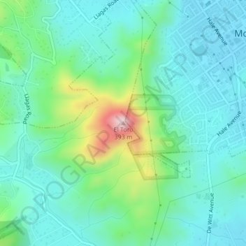 Mappa topografica El Toro, altitudine, rilievo
