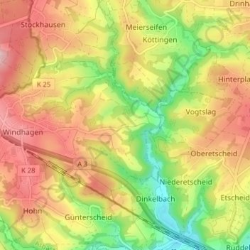 Mappa topografica Hüngsberg, altitudine, rilievo