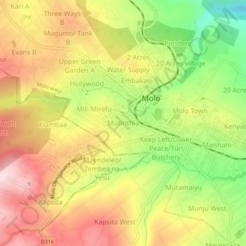 Mappa topografica Mutirithia, altitudine, rilievo