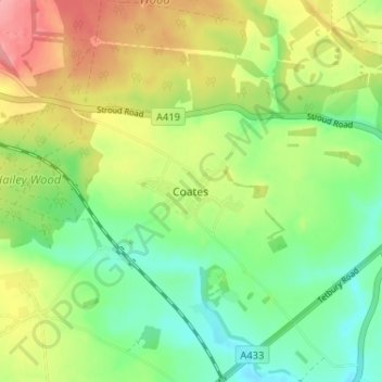 Mappa topografica Coates, altitudine, rilievo