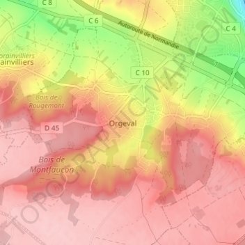 Mappa topografica Orgeval, altitudine, rilievo