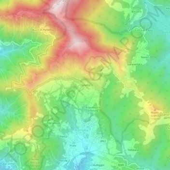 Mappa topografica Donetta, altitudine, rilievo