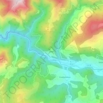 Mappa topografica Coulat, altitudine, rilievo