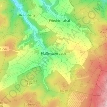Mappa topografica Pfaffenwiesbach, altitudine, rilievo