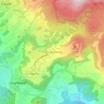 Mappa topografica Plateau du Palmiste, altitudine, rilievo