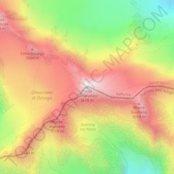 Mappa topografica Punta San Matteo, altitudine, rilievo