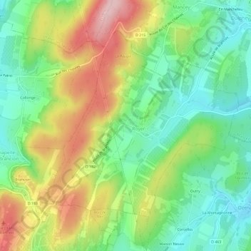 Mappa topografica La Cornue, altitudine, rilievo