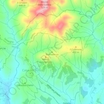 Mappa topografica Bramaterra, altitudine, rilievo