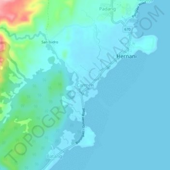 Mappa topografica Carmen, altitudine, rilievo