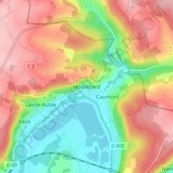 Mappa topografica Moitiébard, altitudine, rilievo
