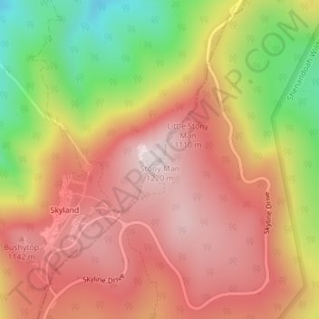 Mappa topografica Stony Man, altitudine, rilievo