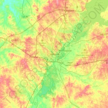Mappa topografica Jackson, altitudine, rilievo