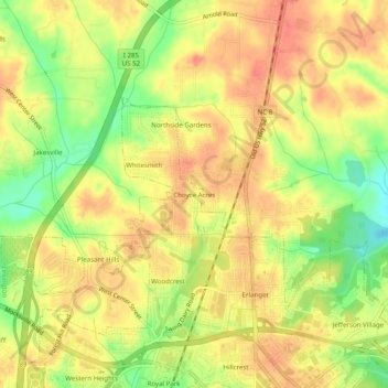 Mappa topografica Choyce Acres, altitudine, rilievo