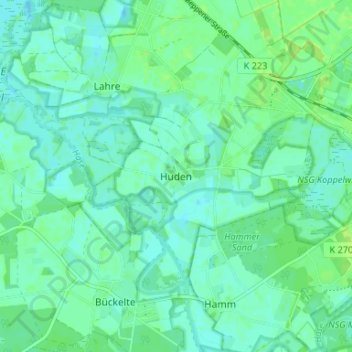 Mappa topografica Huden, altitudine, rilievo