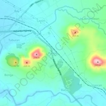 Mappa topografica Paulog, altitudine, rilievo
