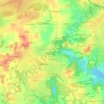 Mappa topografica Kergourgan, altitudine, rilievo