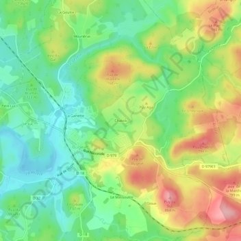 Mappa topografica Chaleix, altitudine, rilievo