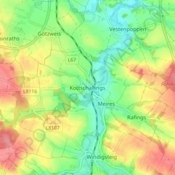 Mappa topografica Kottschallings, altitudine, rilievo