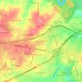 Mappa topografica Beverly Heights, altitudine, rilievo