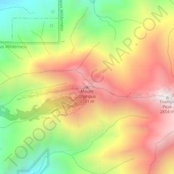 Mappa topografica Mount Olympus, altitudine, rilievo