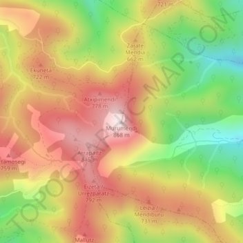 Mappa topografica Murumendi, altitudine, rilievo