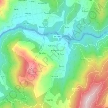 Mappa topografica Paraño, altitudine, rilievo