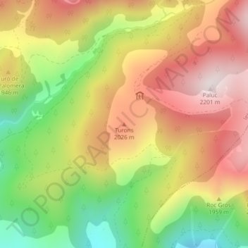 Mappa topografica Turons, altitudine, rilievo