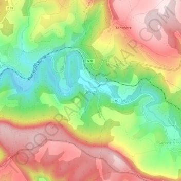 Mappa topografica Nojaret, altitudine, rilievo