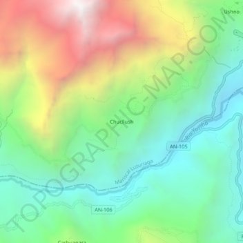 Mappa topografica Chucllush, altitudine, rilievo