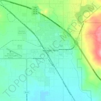 Mappa topografica Mountain Home, altitudine, rilievo