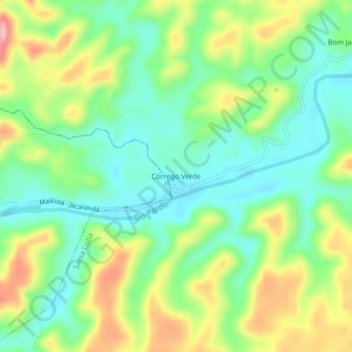 Mappa topografica Córrego Verde, altitudine, rilievo