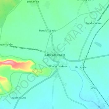 Mappa topografica Banaganapalle, altitudine, rilievo
