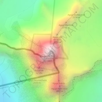 Mappa topografica Monte Fitz Roy, altitudine, rilievo