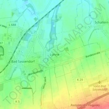 Mappa topografica Lohne, altitudine, rilievo