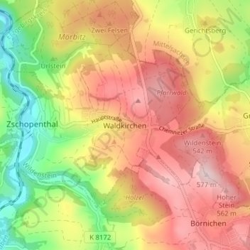 Mappa topografica Waldkirchen, altitudine, rilievo